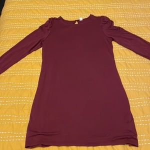 L old navy maroon long sleeved shirt dress with puff sleeves